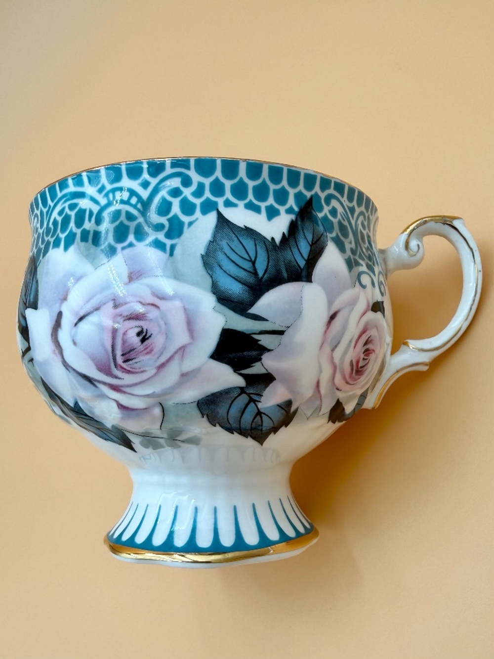 Vintage Rosina Fine Bone China Footed Teacup Pink Roses Made in England